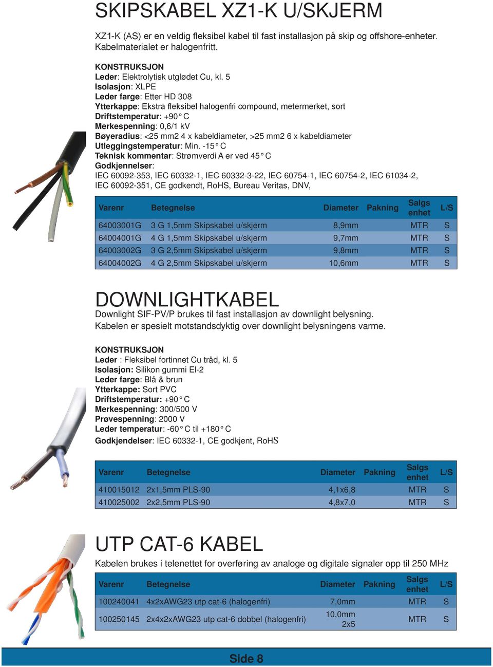 5 Isolasjon: XLPE Leder farge: Etter HD 308 Ytterkappe: Ekstra fleksibel halogenfri compound, metermerket, sort Driftstemperatur: +90 C Merkespenning: 0,6/1 kv Bøyeradius: <25 mm2 4 x kabeldiameter,