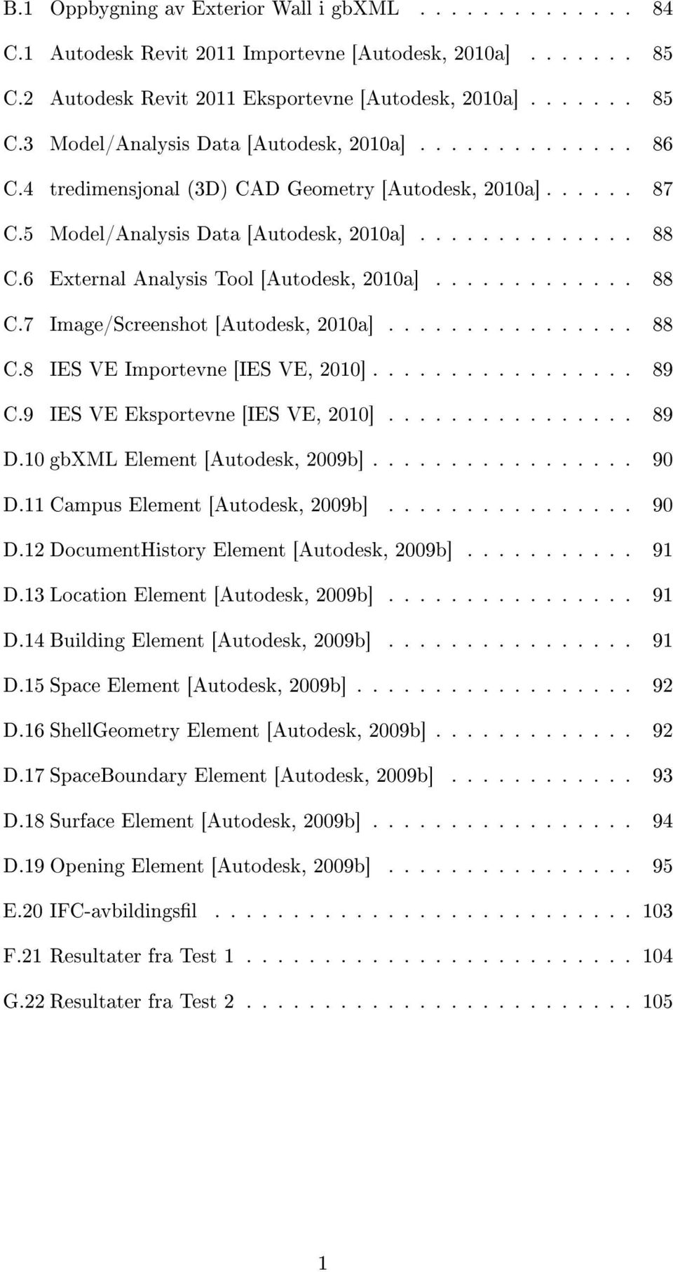 ............... 88 C.8 IES VE Importevne [IES VE, 2010]................. 89 C.9 IES VE Eksportevne [IES VE, 2010]................ 89 D.10 gbxml Element [Autodesk, 2009b]................. 90 D.