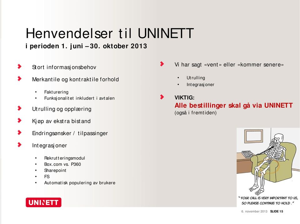 Utrulling og opplæring Kjøp av ekstra bistand Vi har sagt «vent» eller «kommer senere» Utrulling Integrasjoner VIKTIG: Alle