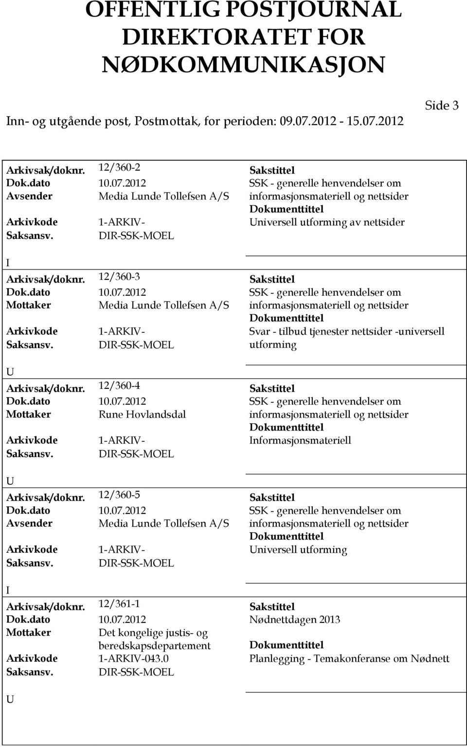 DR-SSK-MOEL Arkivsak/doknr. 12/360-3 Sakstittel Dok.dato 10.07.