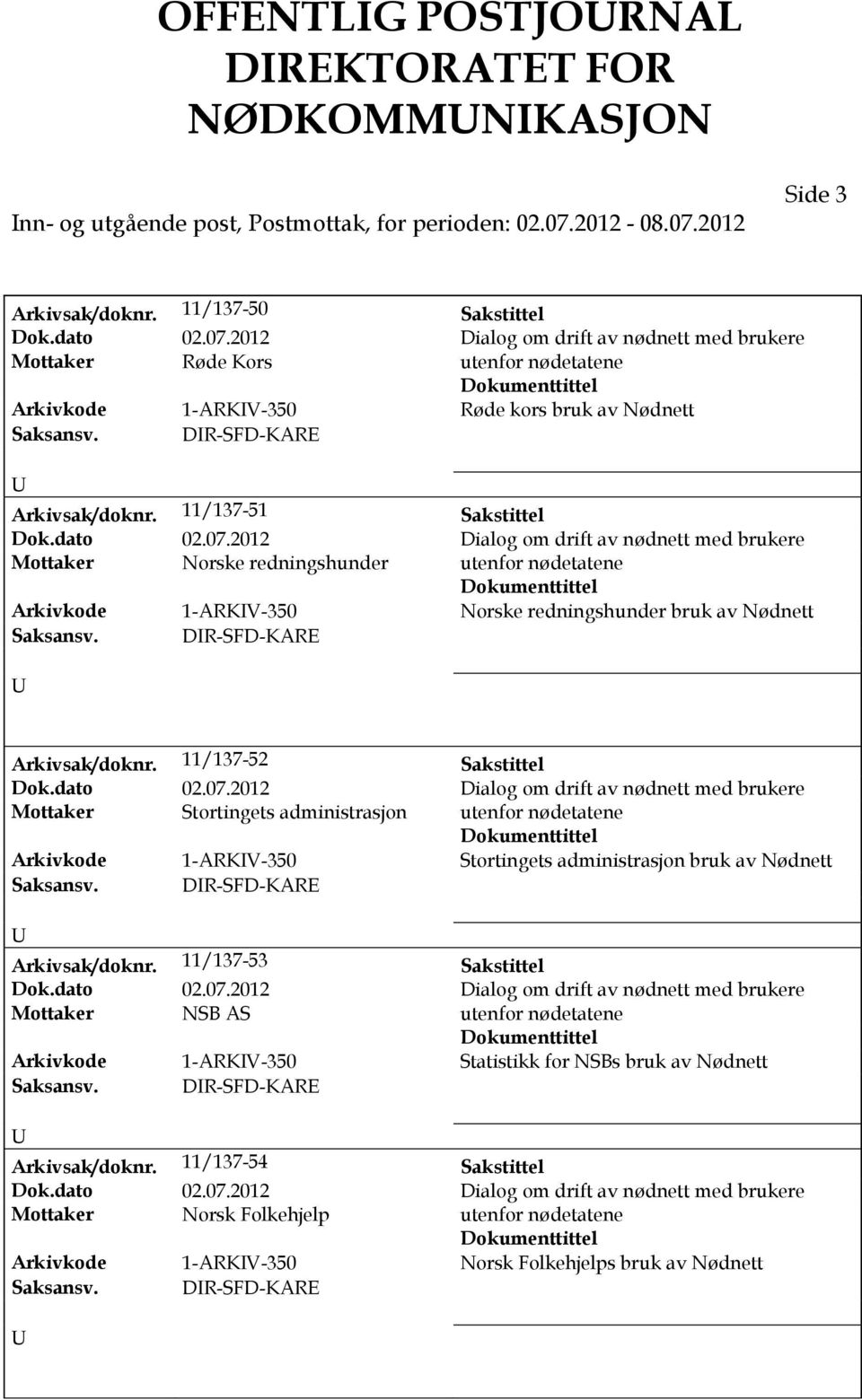 DR-SFD-KARE Arkivsak/doknr. 11/137-51 Sakstittel Dok.dato 02.07.