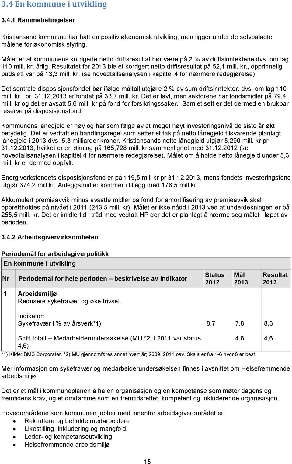 kr. (se hovedtallsanalysen i kapittel 4 for nærmere redegjørelse) Det sentrale disposisjonsfondet bør ifølge måltall utgjøre 2 % av sum driftsinntekter. dvs. om lag 110 mill. kr., pr. 31.12.