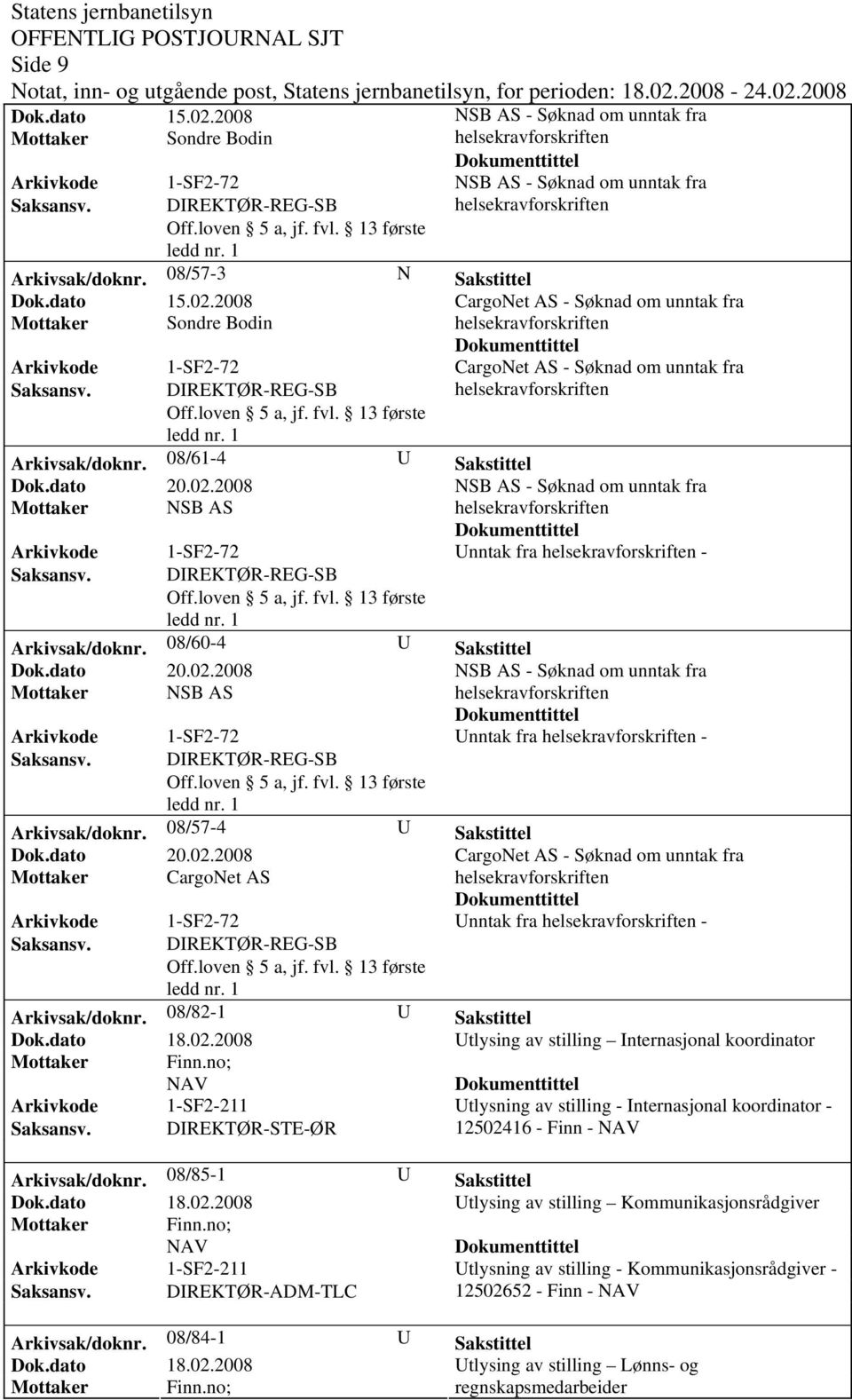 08/82-1 U Sakstittel Utlysing av stilling Internasjonal koordinator Arkivkode 1-SF2-211 Utlysning av stilling - Internasjonal koordinator - 12502416 - Finn - Arkivsak/doknr.