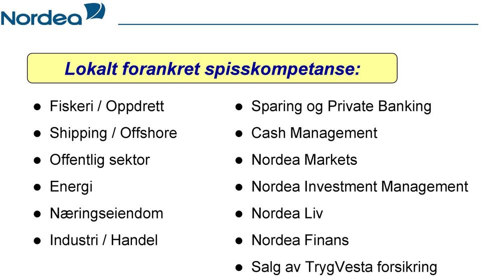 Sparing og Private Banking Cash Management Nordea Markets Nordea