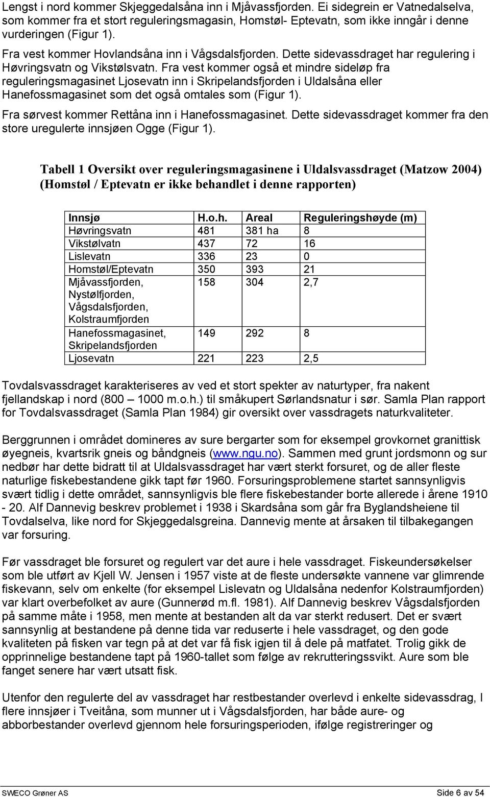 Fra vest kommer også et mindre sideløp fra reguleringsmagasinet Ljosevatn inn i Skripelandsfjorden i Uldalsåna eller Hanefossmagasinet som det også omtales som (Figur 1).