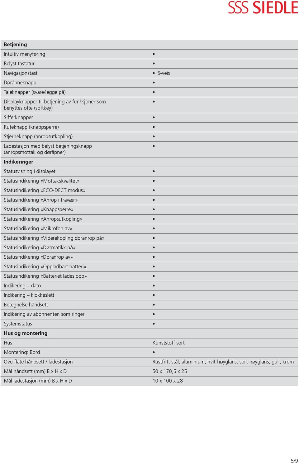 Statusindikering «ECO-DECT modus» Statusindikering «Anrop i fravær» Statusindikering «Knappsperre» Statusindikering «Anropsutkopling» Statusindikering «Mikrofon av» Statusindikering «Viderekopling