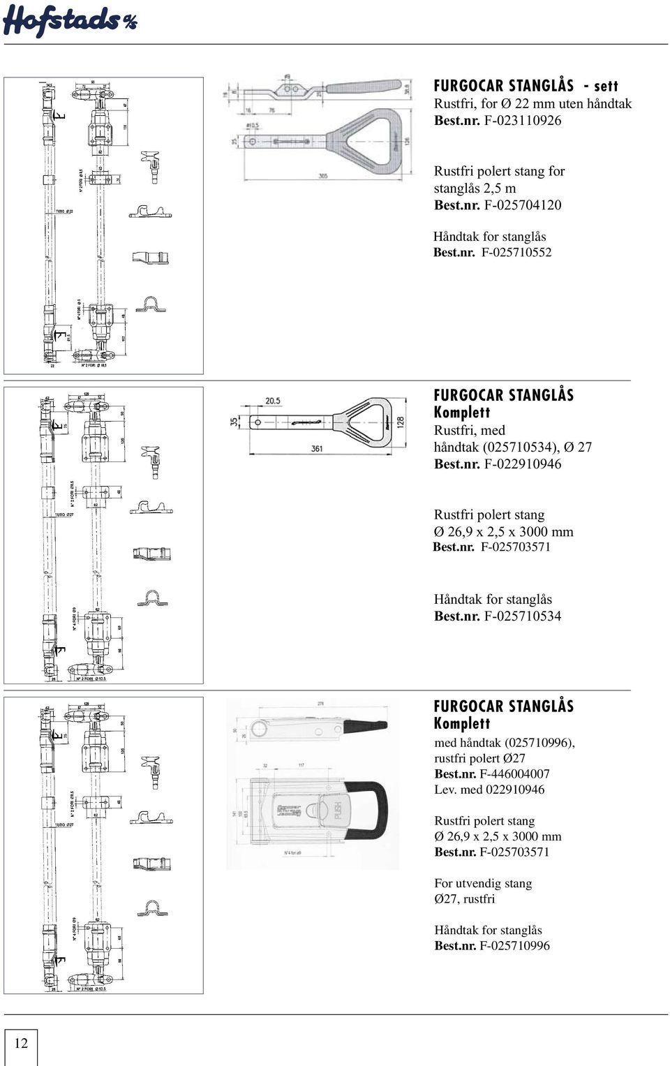 nr. F-446004007 Lev. med022910946 Rustfri polert stang Rustfri Ø 26,9 x polert 2,5 x 3000 stang mm Best.nr. 26,9 x F-025703571 2,5 x 3000 mm Best.nr. F-357.