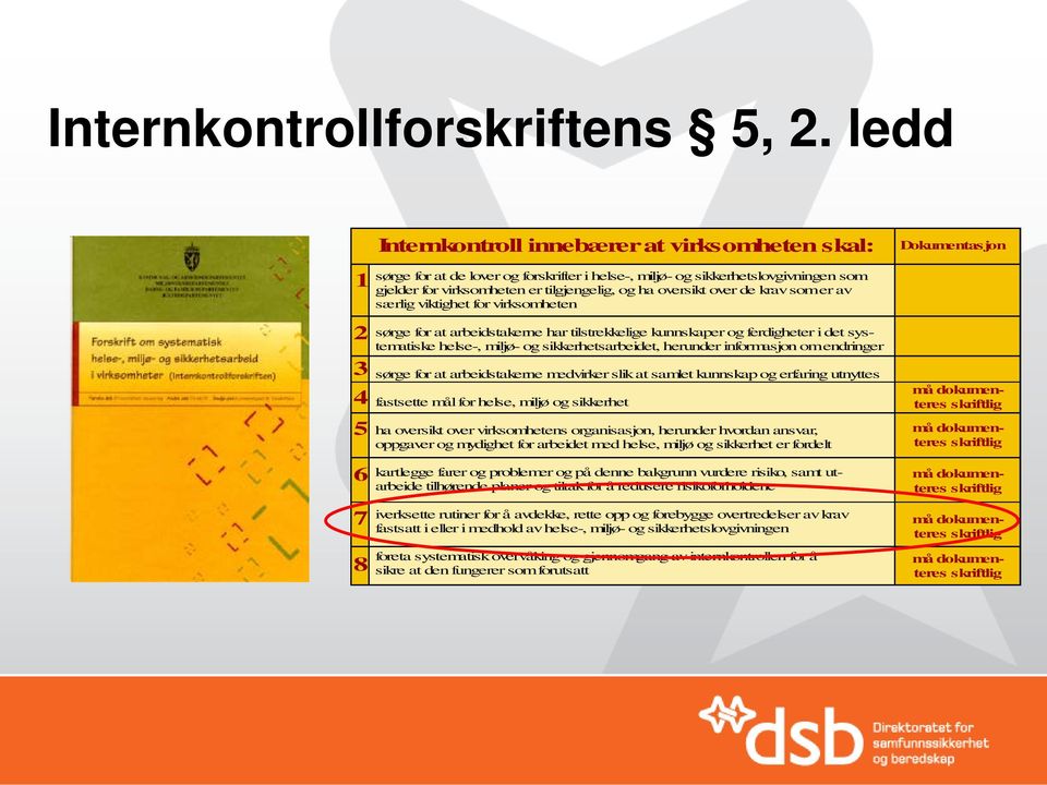 oversikt over de krav som er av særlig viktighet for virksomheten sørge for at arbeidstakerne har tilstrekkelige kunnskaper og ferdigheter i det systematiske helse-, miljø- og sikkerhetsarbeidet,