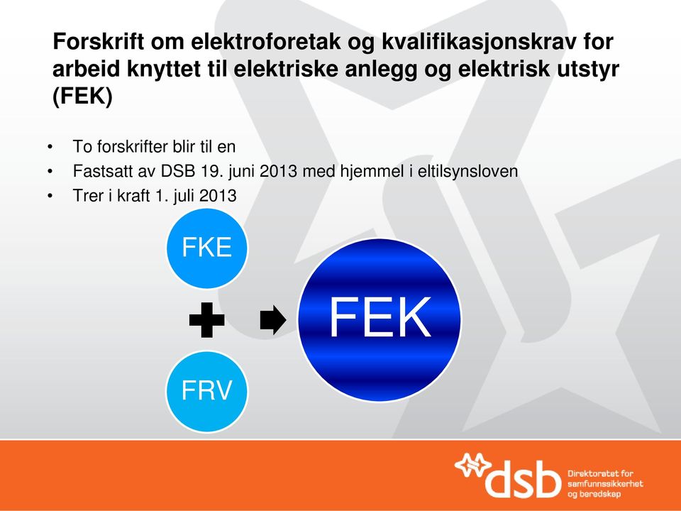 (FEK) To forskrifter blir til en Fastsatt av DSB 19.