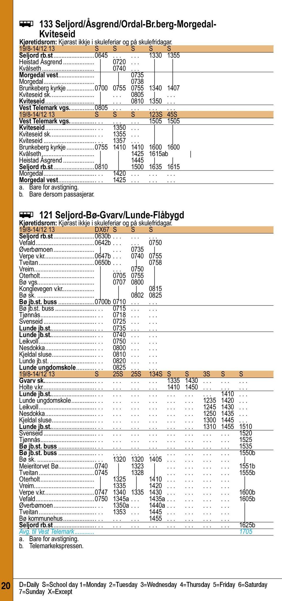 .......... 1505 1505 Kviteseid..... 1350... Kviteseid sk..... 1355... Kviteseid..... 1357... Brunkeberg kyrkje...0755 1410 1410 1600 1600 Kvålseth... 1425 1615ab Heistad Åsgrend... 1445 Seljord rb.st...0810 1500 1635 1615 Morgedal.