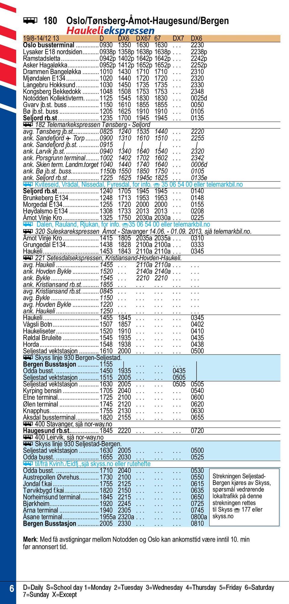 .. 2320 Langebru Hokksund...1030 1450 1735 1735... 2330 Kongsberg Bekkedokk...1048 1508 1753 1753... 2348 Notodden Kollektivterm...1125 1545 1830 1830... 0025d Gvarv jb.st. buss...1150 1610 1855 1855.