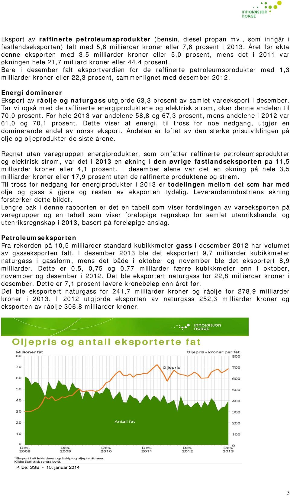 Bare i desember falt eksportverdien for de raffinerte petroleumsprodukter med 1,3 milliarder kroner eller 22,3 prosent, sammenlignet med desember 2012.