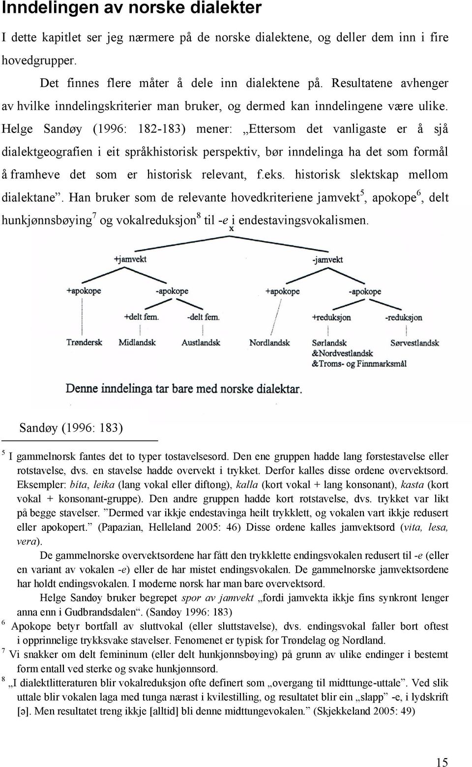 Helge Sandøy (1996: 182-183) mener: Ettersom det vanligaste er å sjå dialektgeografien i eit språkhistorisk perspektiv, bør inndelinga ha det som formål å framheve det som er historisk relevant, f.