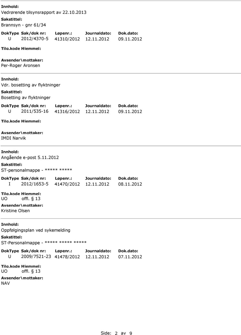 bosetting av flyktninger Bosetting av flyktninger 2011/535-16 41316/2012 MD Narvik Angående e-post 5.