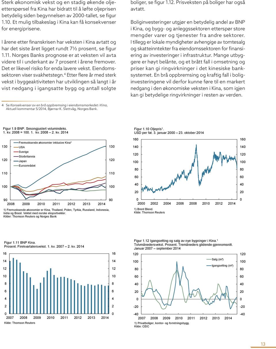 Norges Banks prognose er at veksten vil avta videre til i underkant av 7 prosent i årene fremover. Det er likevel risiko for enda lavere vekst. Eiendomssektoren viser svakhetstegn.