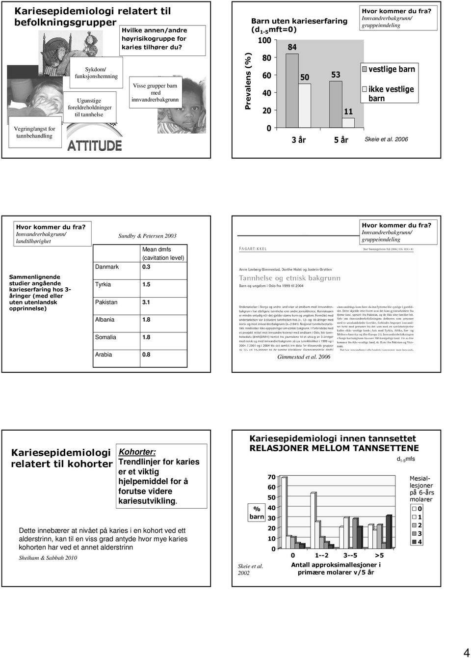 26 landtilhørighet Sammenlignende studier angående karieserfaring hos 3- åringer (med eller uten utenlandsk opprinnelse) Danmark Tyrkia Pakistan Albania Sundby & Petersen 23 Mean dmfs (cavitation