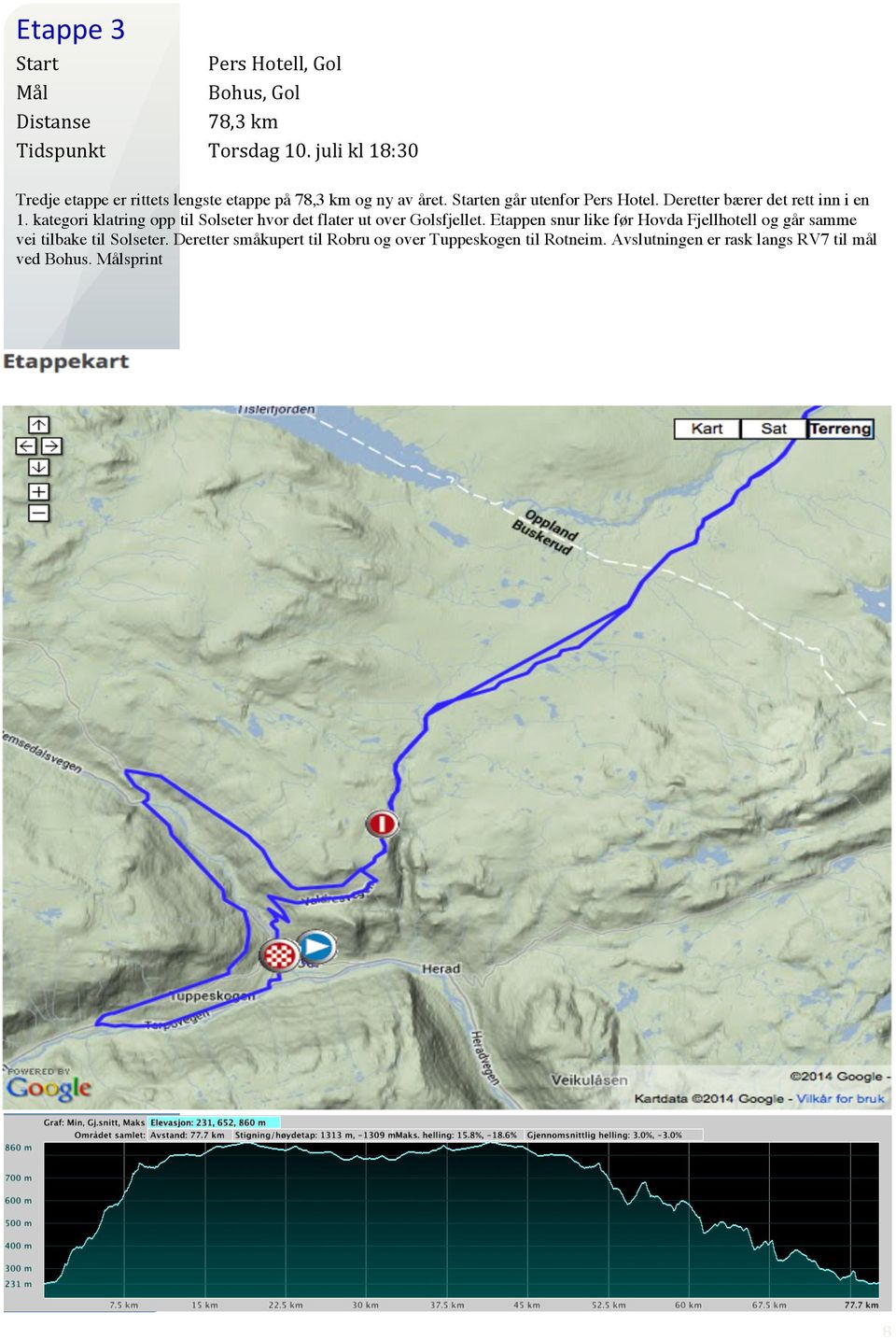 Deretter bærer det rett inn i en 1. kategori klatring opp til Solseter hvor det flater ut over Golsfjellet.