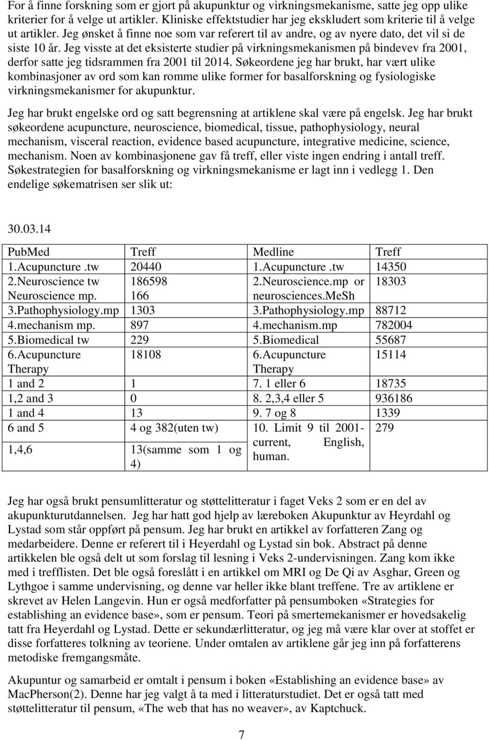 Jeg visste at det eksisterte studier på virkningsmekanismen på bindevev fra 2001, derfor satte jeg tidsrammen fra 2001 til 2014.