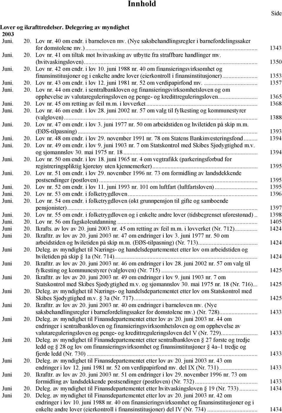 40 om finansieringsvirksomhet og finansinstitusjoner og i enkelte andre lover (eierkontroll i finansinstitusjoner)... 1353 Juni. 20. Lov nr. 43 om endr. i lov 12. juni 1981 nr.