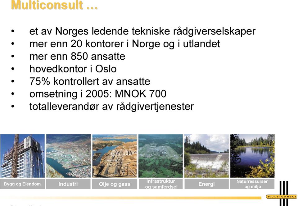 ansatte omsetning i 2005: MNOK 700 totalleverandør av rådgivertjenester Bygg og