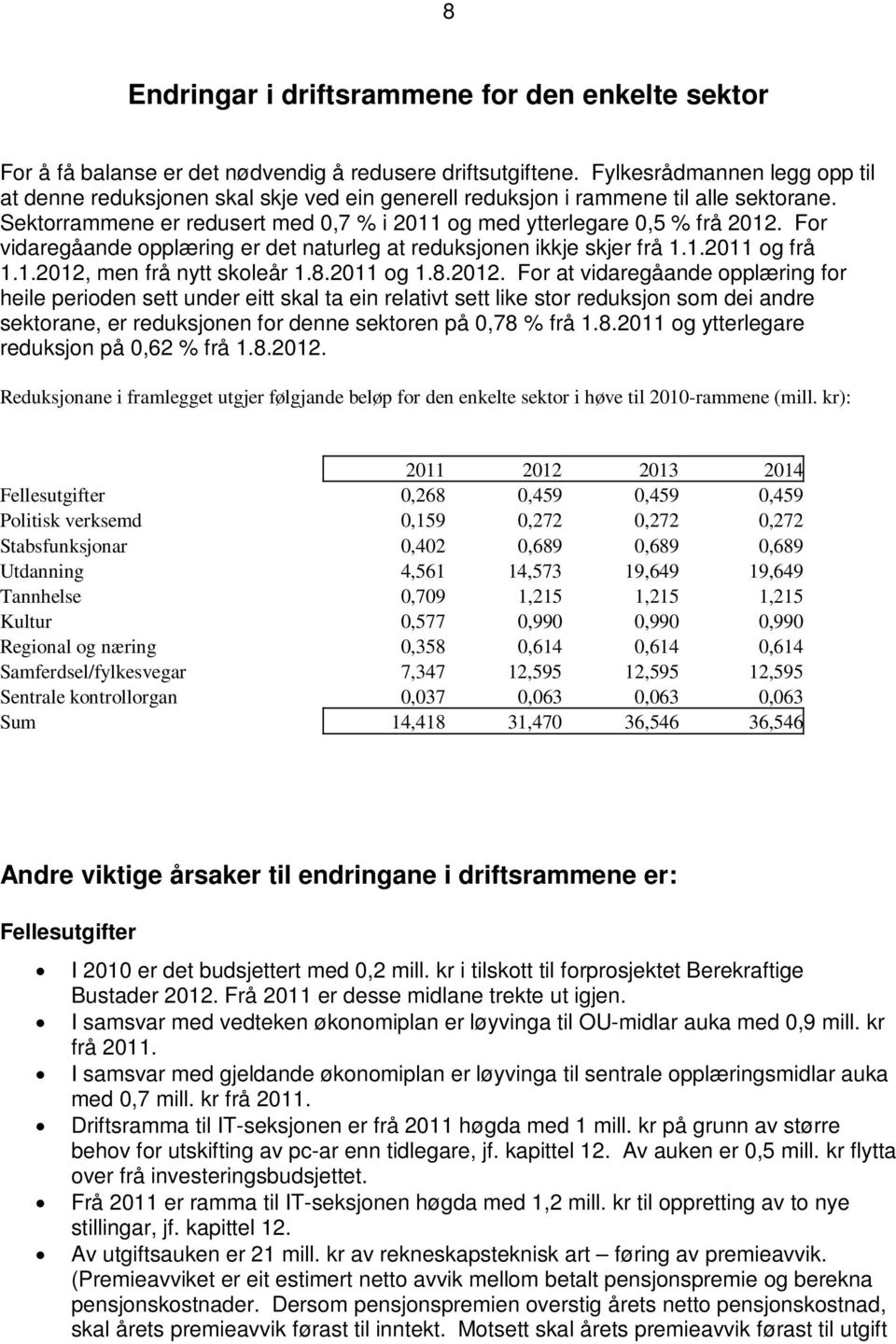 For vidaregåande opplæring er det naturleg at reduksjonen ikkje skjer frå 1.1.2011 og frå 1.1.2012,