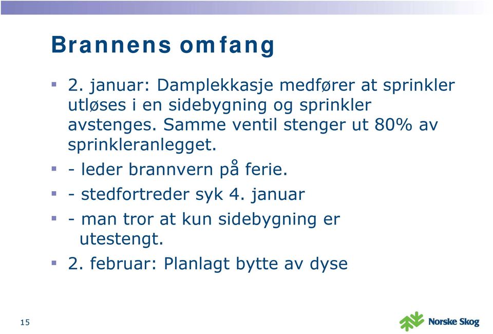 sprinkler avstenges. Samme ventil stenger ut 80% av sprinkleranlegget.