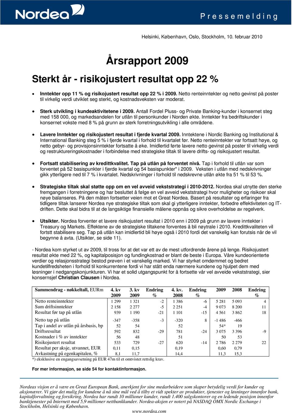 Antall Fordel Pluss- og Private Banking-kunder i konsernet steg med 158 000, og markedsandelen for utlån til personkunder i Norden økte.