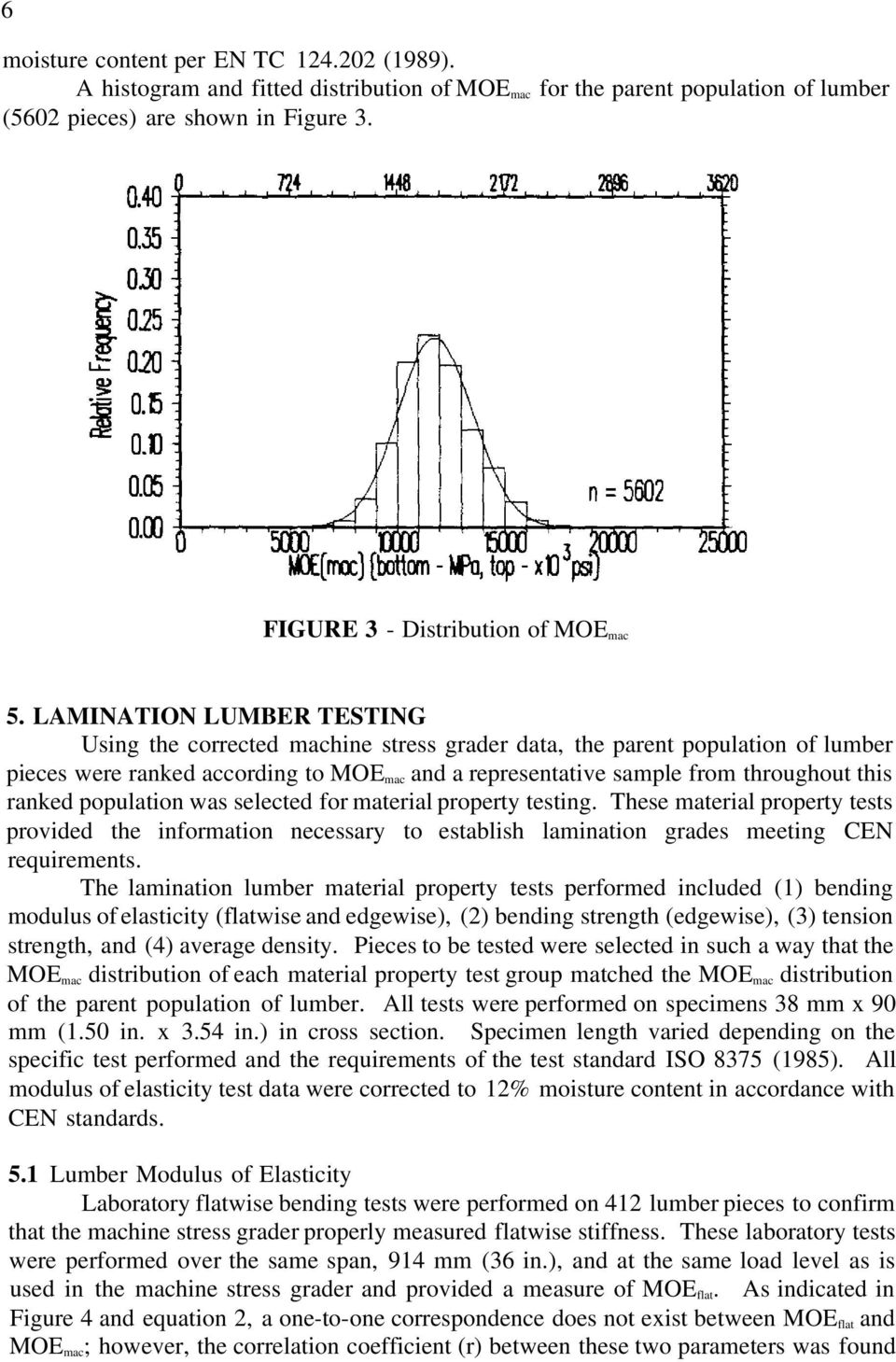 LAMINATION LUMBER TESTING Using the corrected machine stress grader data, the parent population of lumber pieces were ranked according to MOE mac and a representative sample from throughout this