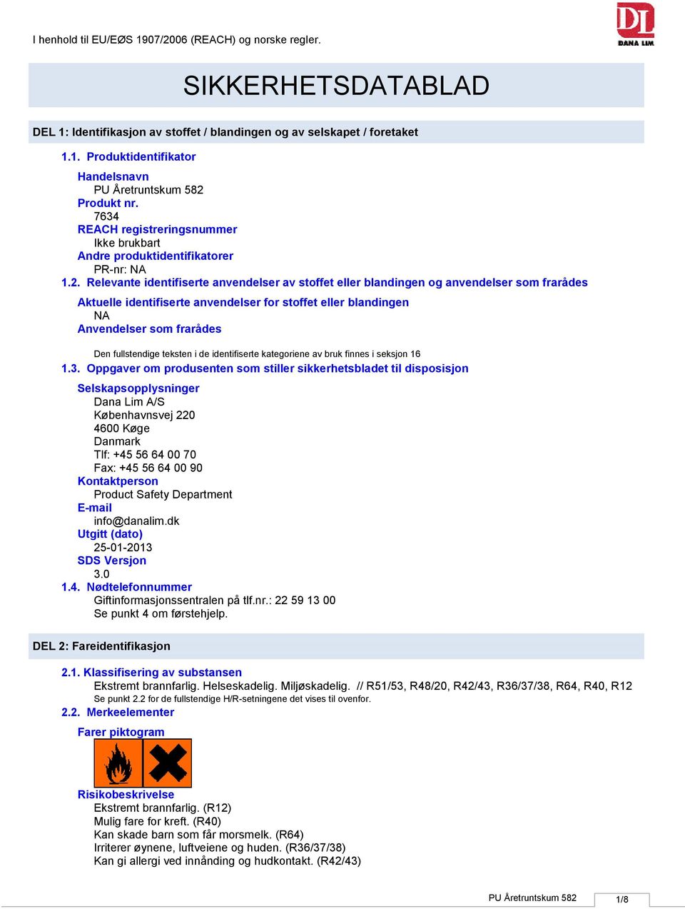 Relevante identifiserte anvendelser av stoffet eller blandingen og anvendelser som frarådes Aktuelle identifiserte anvendelser for stoffet eller blandingen NA Anvendelser som frarådes Den