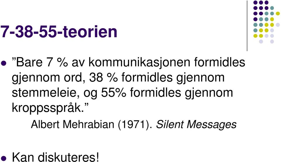 stemmeleie, og 55% formidles gjennom kroppsspråk.