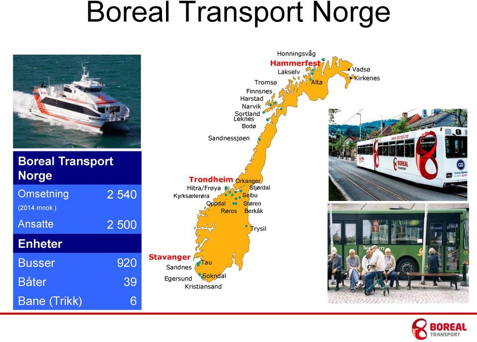 Ansatte Enheter Busser Båter Bane (Trikk) 2 540 2 500 920 39 6 Stavanger Trondheim Orkanger