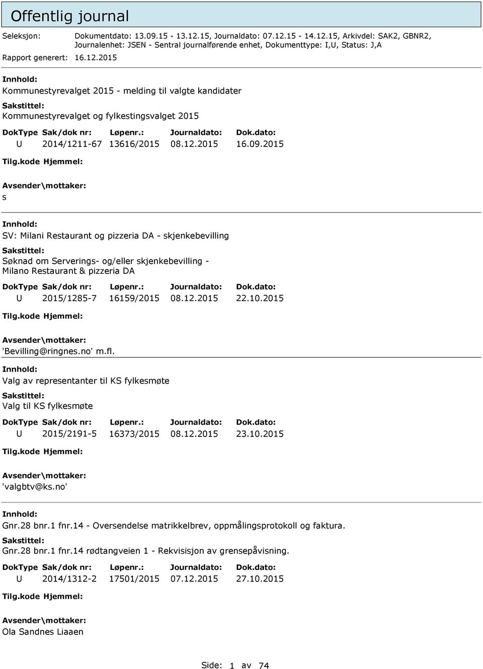 2015 s SV: Milani Restaurant og pizzeria DA - skjenkebevilling Søknad om Serverings- og/eller skjenkebevilling - Milano Restaurant & pizzeria DA 2015/1285-7 16159/2015 22.10.2015 'Bevilling@ringnes.