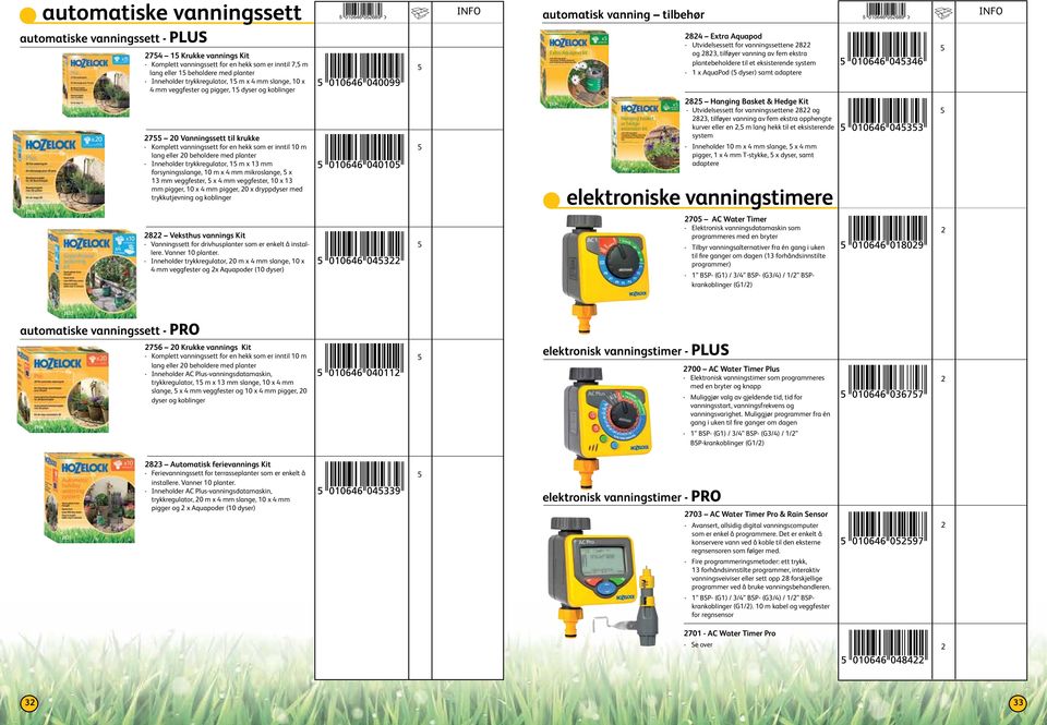 trykkregulator, m x mm forsyningsslange, 0 m x 4 mm mikroslange, x mm veggfester, x 4 mm veggfester, 0 x mm pigger, 0 x 4 mm pigger, 0 x dryppdyser med trykkutjevning og koblinger 004 089 automatisk