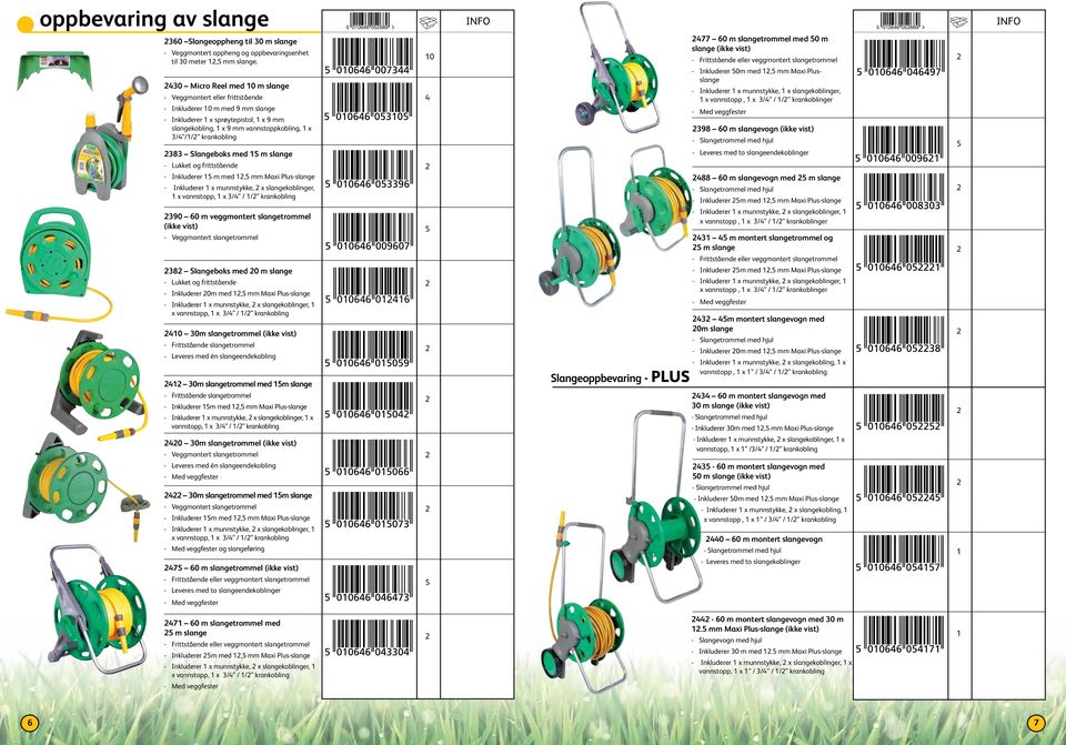 Slangeboks med m slange - Lukket og frittstående - Inkluderer m med, mm Maxi Plus-slange - Inkluderer x munnstykke, x slangekoblinger, x vannstopp, x /4 / / krankobling 90 0 m veggmontert