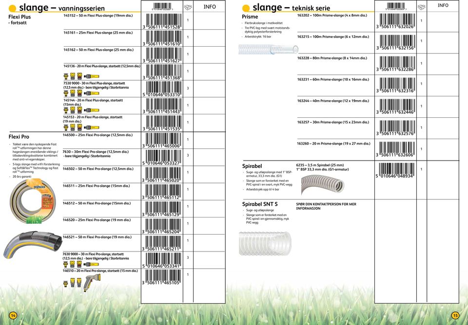 ) 00m Prisme-slange ( x mm dia.) 004 089 4 0 m Flexi Plus-slange ( mm dia.) 4-0 m Flexi Plus-slange, startsett (,mm dia.) 8 80m Prisme-slange (8 x 4mm dia.