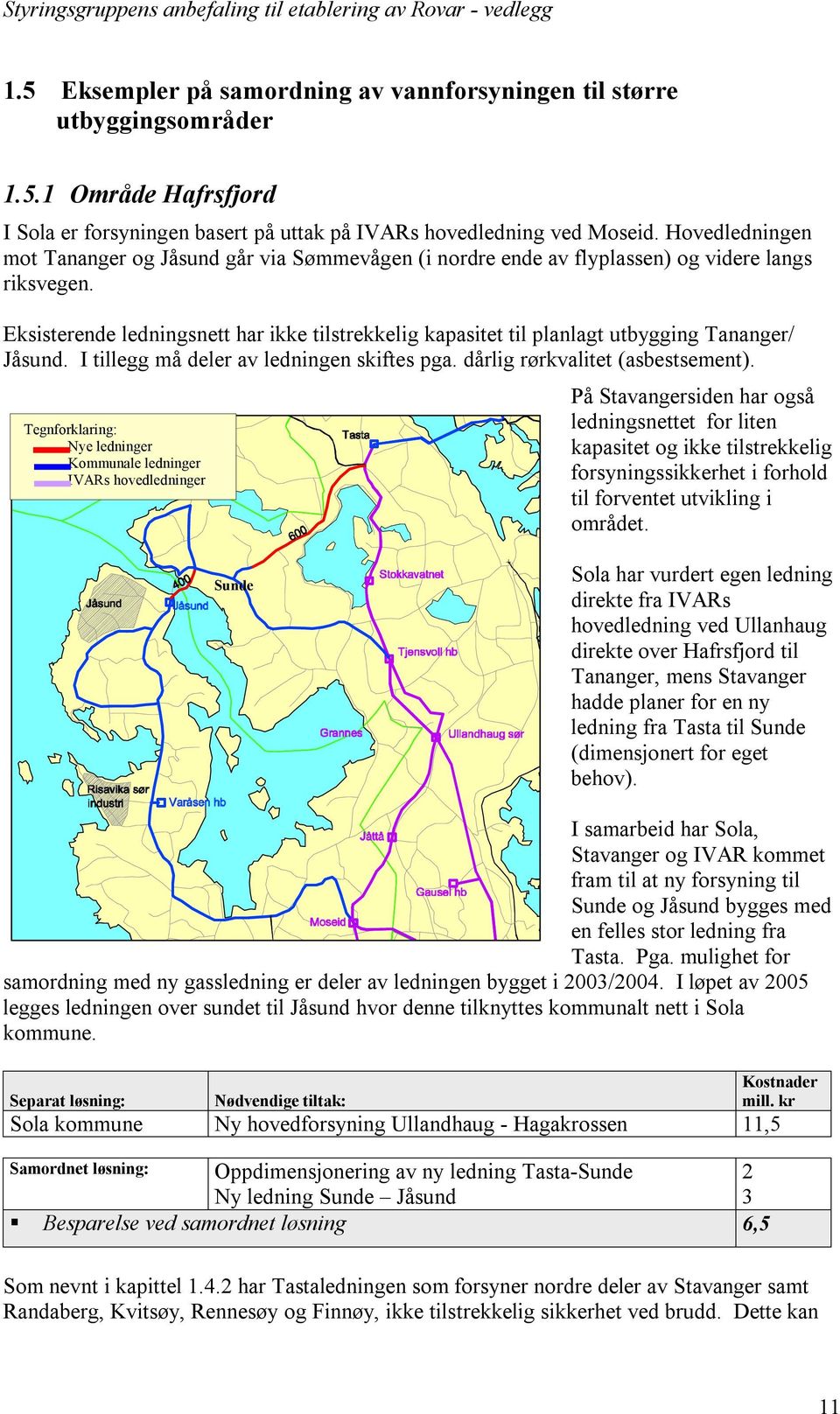 Eksisterende ledningsnett har ikke tilstrekkelig kapasitet til planlagt utbygging Tananger/ Jåsund. I tillegg må deler av ledningen skiftes pga. dårlig rørkvalitet (asbestsement).