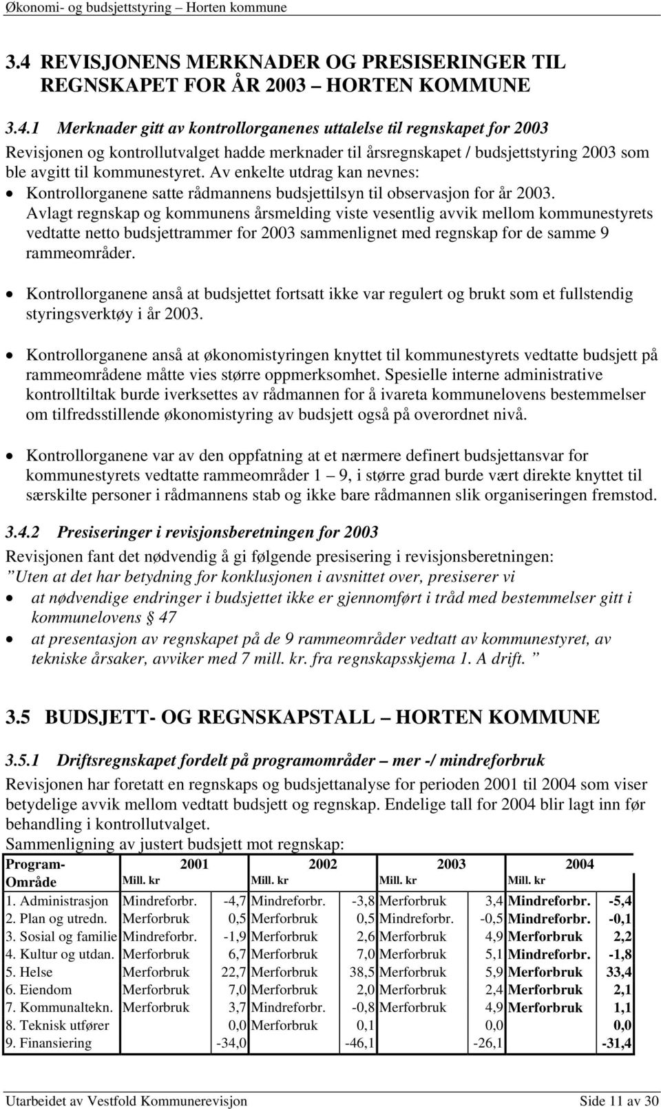 Avlagt regnskap og kommunens årsmelding viste vesentlig avvik mellom kommunestyrets vedtatte netto budsjettrammer for 23 sammenlignet med regnskap for de samme 9 rammeområder.