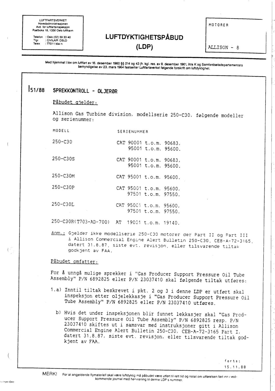 mars 196 fasner Luartrket følgend forkri om lufdyktighet.