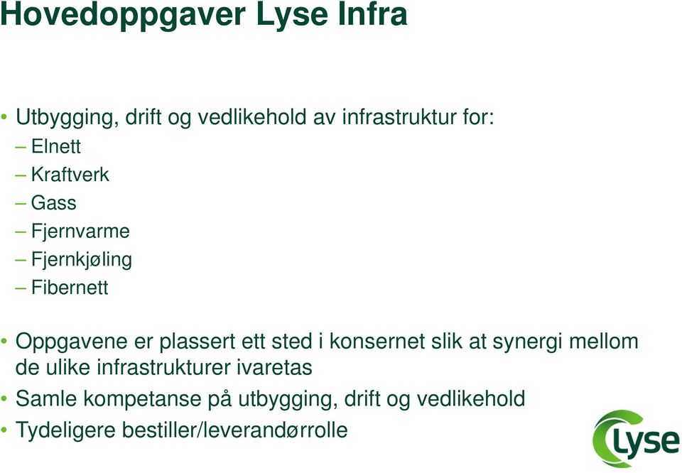 ett sted i konsernet slik at synergi mellom de ulike infrastrukturer ivaretas