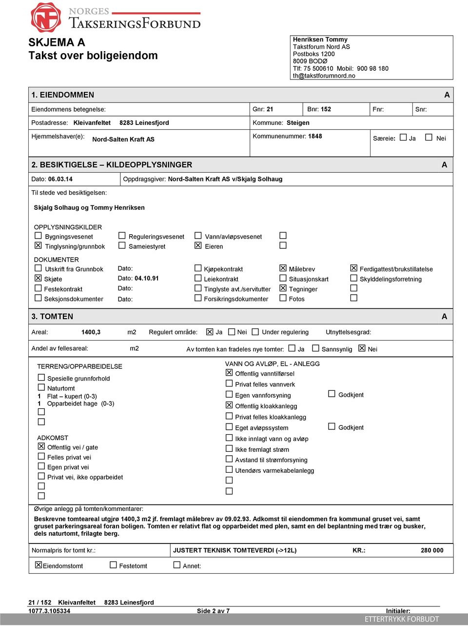 2. BESIKTIGELSE KILDEOPPLYSNINGER A Dato: 06.03.