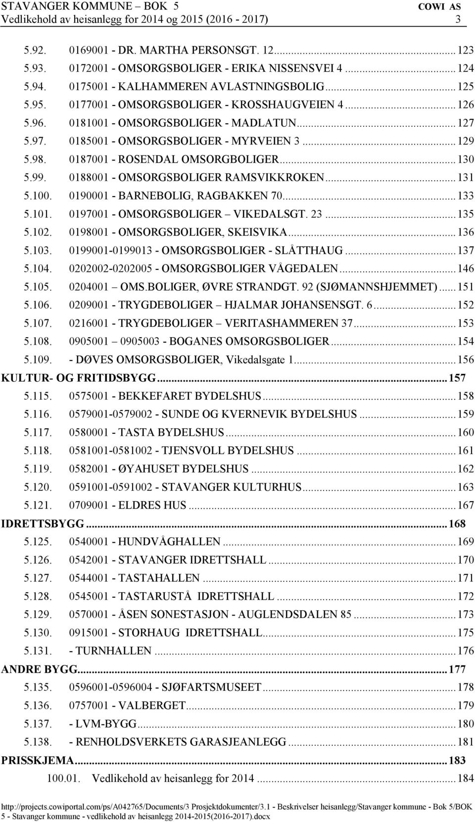 .. 129 5.98. 0187001 - ROSENDAL OMSORGBOLIGER... 130 5.99. 0188001 - OMSORGSBOLIGER RAMSVIKKROKEN... 131 5.100. 0190001 - BARNEBOLIG, RAGBAKKEN 70... 133 5.101. 0197001 - OMSORGSBOLIGER VIKEDALSGT.