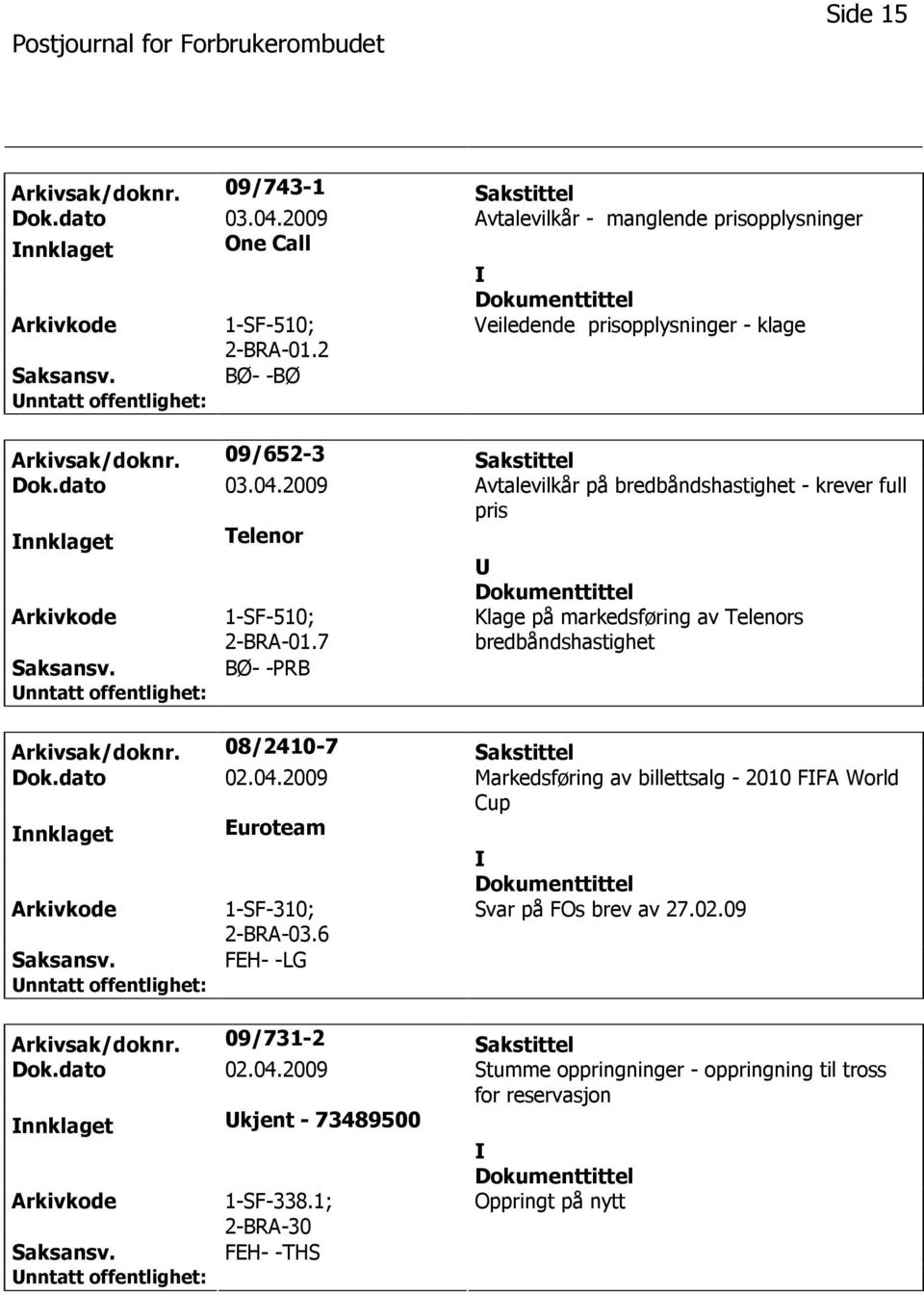 7 BØ- -PRB Klage på markedsføring av Telenors bredbåndshastighet Arkivsak/doknr. 08/2410-7 Sakstittel Dok.dato 02.04.