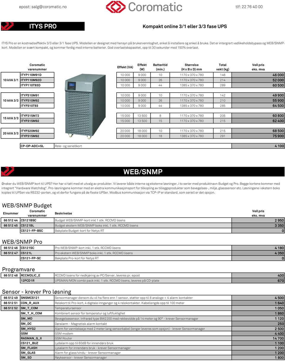 Modellen er svært kompakt, og kommer ferdig med interne batterier. God overlastskapasitet, opp til 30 sekunder med 150% overlast.