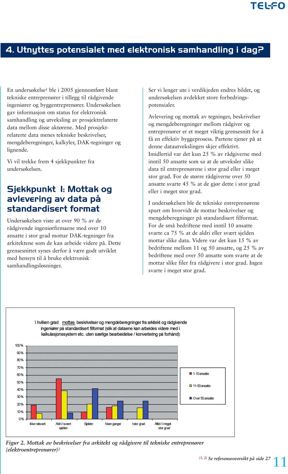 Med prosjektrelaterte data menes tekniske beskrivelser, mengdeberegninger, kalkyler, DAK-tegninger og lignende. Vi vil trekke frem 4 sjekkpunkter fra undersøkelsen.