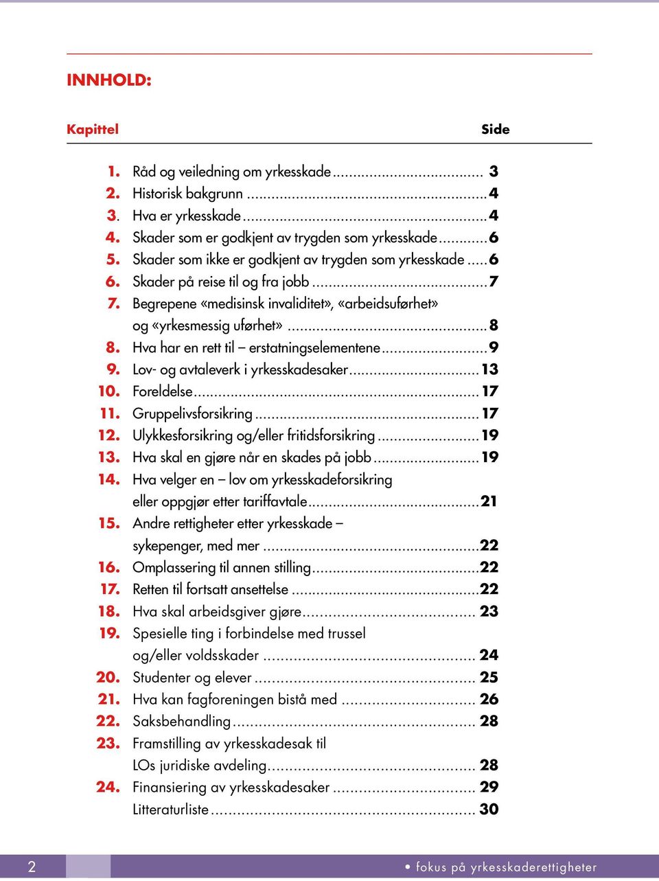 Hva har en rett til erstatningselementene...9 9. Lov- og avtaleverk i yrkesskadesaker...13 10. Foreldelse...17 11. Gruppelivsforsikring...17 12. Ulykkesforsikring og/eller fritidsforsikring...19 13.