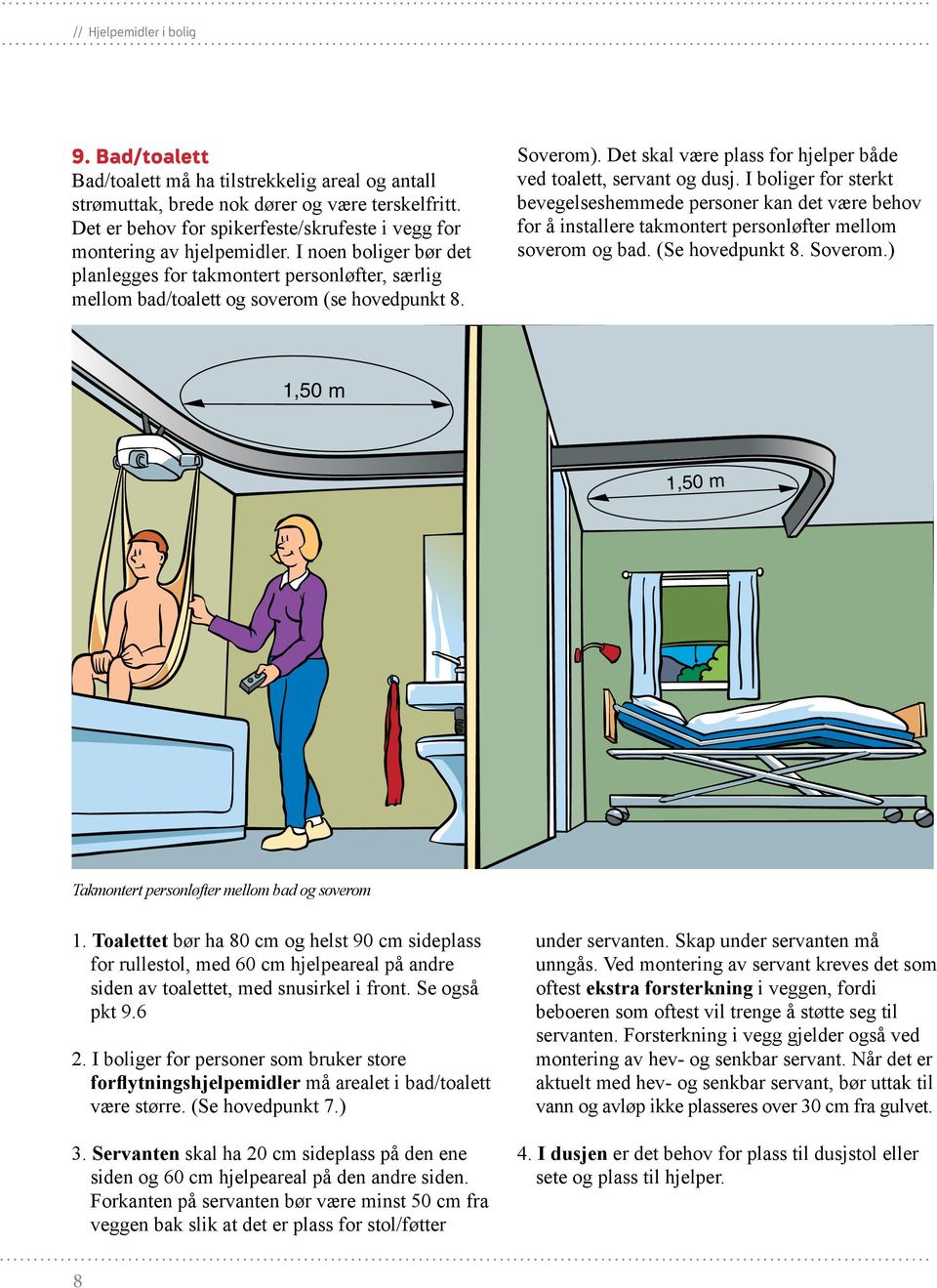 Soverom). Det skal være plass for hjelper både ved toalett, servant og dusj.