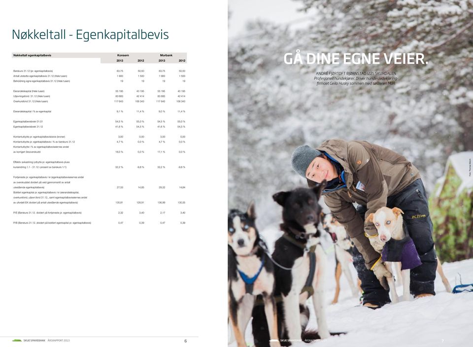 Driver hundesledekjøringfirmaet Geilo Husky sammen med søsteren Mari. Eierandelskapital (Hele tusen) 55 195 43 195 55 195 43 195 Utjevningsfond 31.