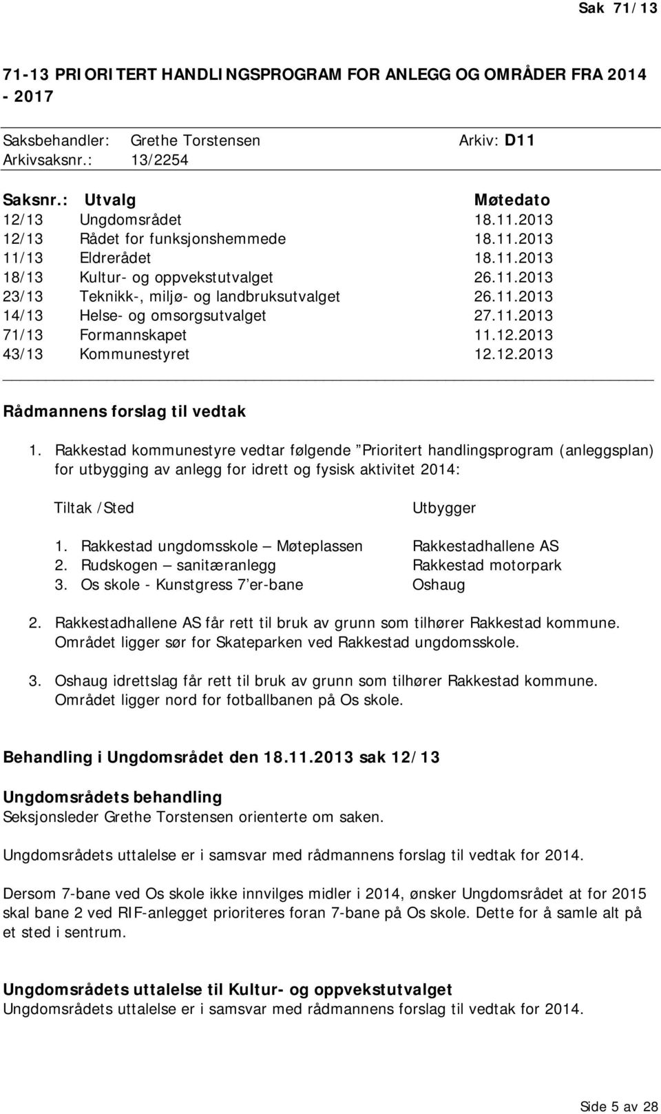 12.2013 43/13 Kommunestyret 12.12.2013 Rådmannens forslag til vedtak 1.