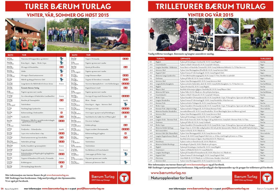 juni TURER BÆRUM TURLAG TRILLETURER BÆRUM TURLAG VINTER, VÅR, SOMMER OG HØST 2015 VINTER OG VÅR 2015 TUR DATO Vintertur til Bergsprekken og Isslottet Kom deg ut dagen Nedre Gupu På truger til