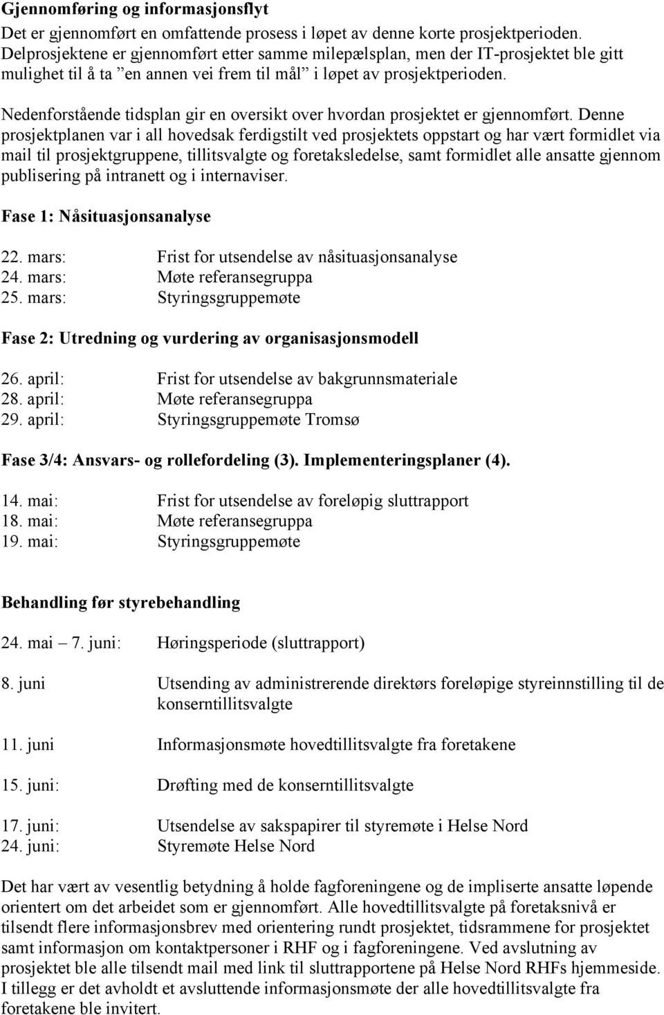 Nedenforstående tidsplan gir en oversikt over hvordan prosjektet er gjennomført.